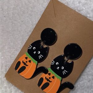 Black Cat Pumpkin Earrings
